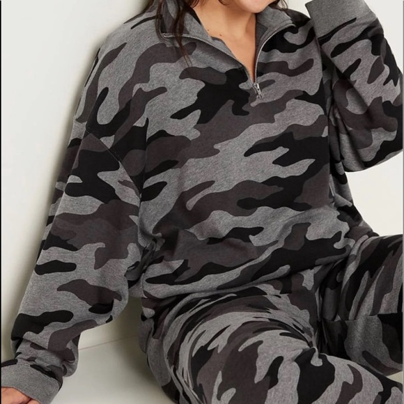 Vs pink skinny sweats joggers quarter- zip sweatshirt sz XXL pure black Camo - Picture 5 of 9